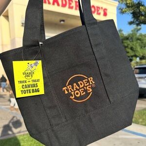 Trader Joe's Halloween Trick or Treat Black Canvas Tote Bag